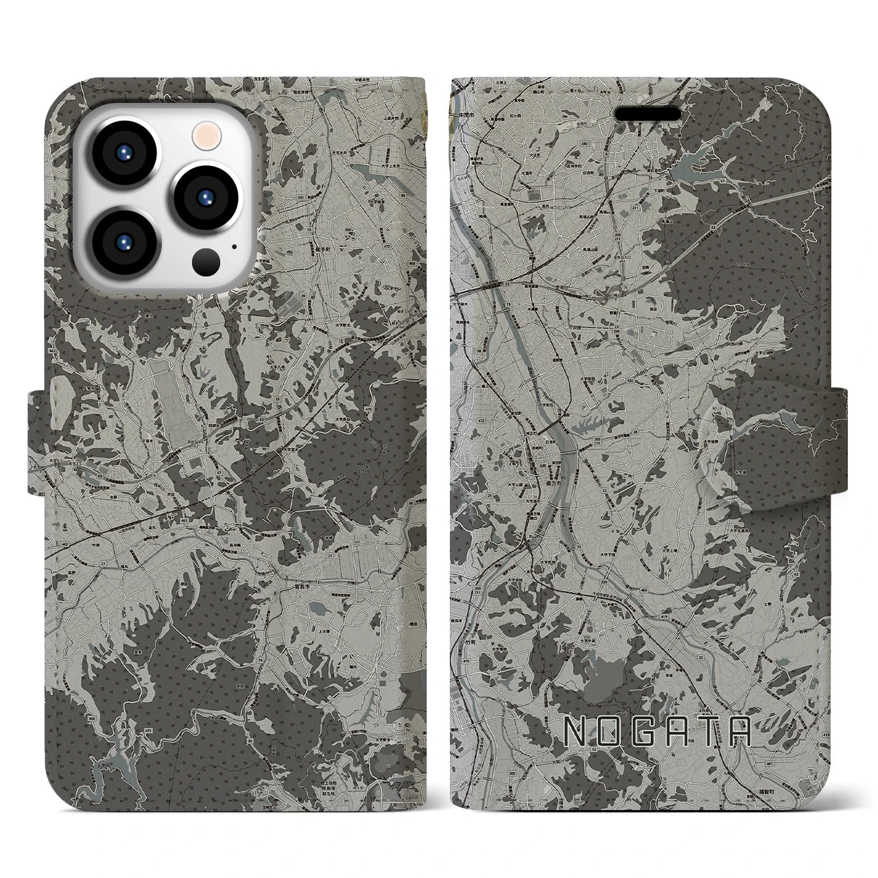 【直方(福岡県)】地図柄iPhoneケース(手帳タイプ)