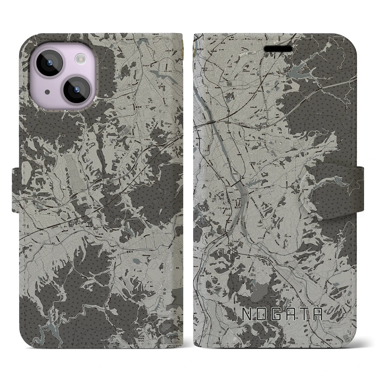 【直方(福岡県)】地図柄iPhoneケース(手帳タイプ)