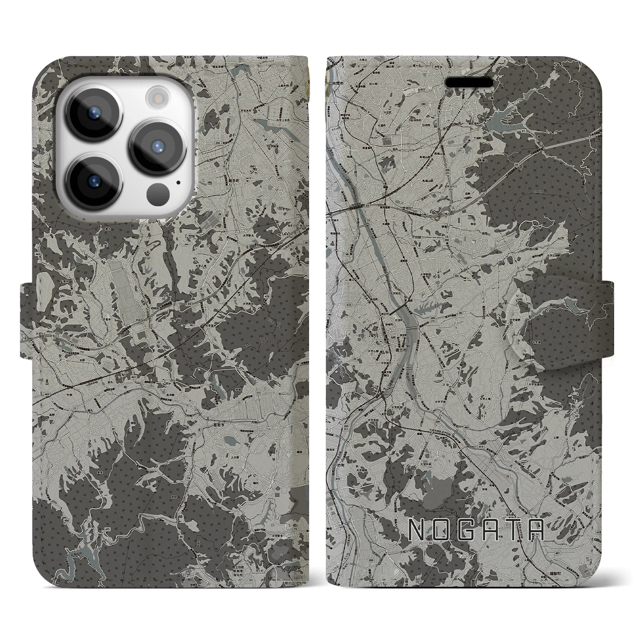 【直方(福岡県)】地図柄iPhoneケース(手帳タイプ)