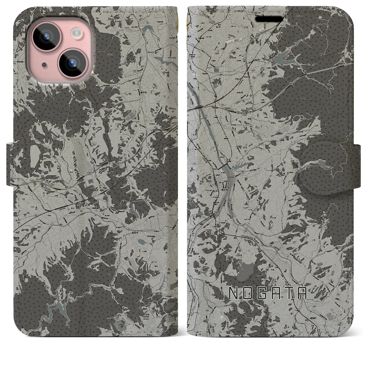 【直方(福岡県)】地図柄iPhoneケース(手帳タイプ)