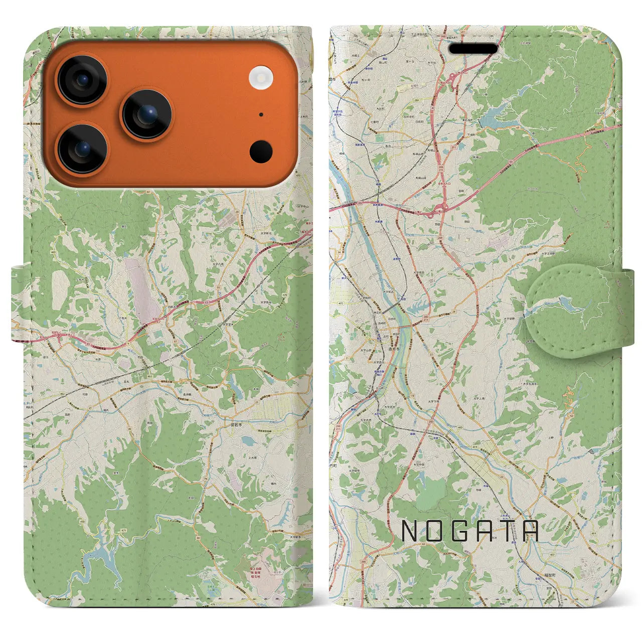 【直方(福岡県)】地図柄iPhoneケース(手帳タイプ)ナチュラル・iPhone 17 Pro Max 用