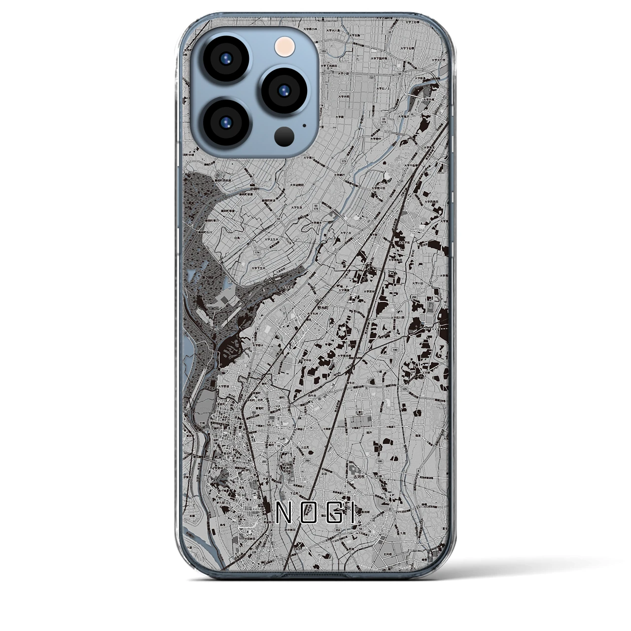 【野木(栃木県)】地図柄iPhoneケース(クリアタイプ)モノトーン・iPhone 13 Pro Max 用