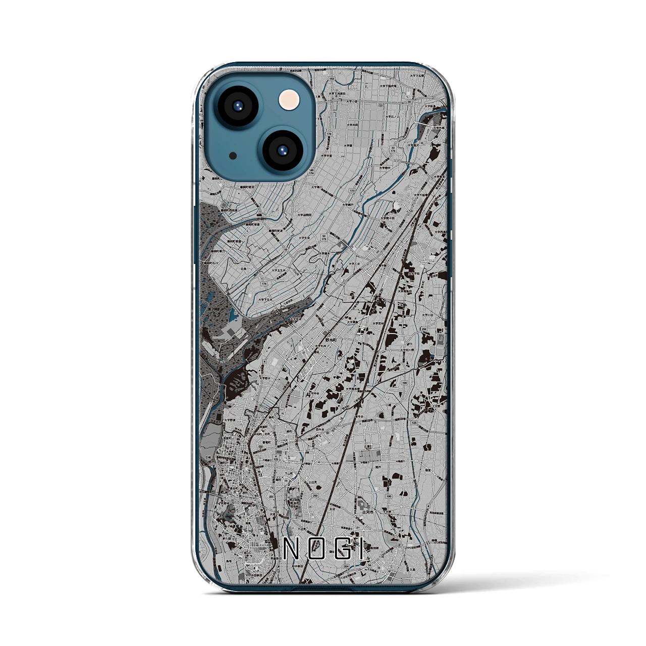 【野木(栃木県)】地図柄iPhoneケース(クリアタイプ)モノトーン・iPhone 13 用