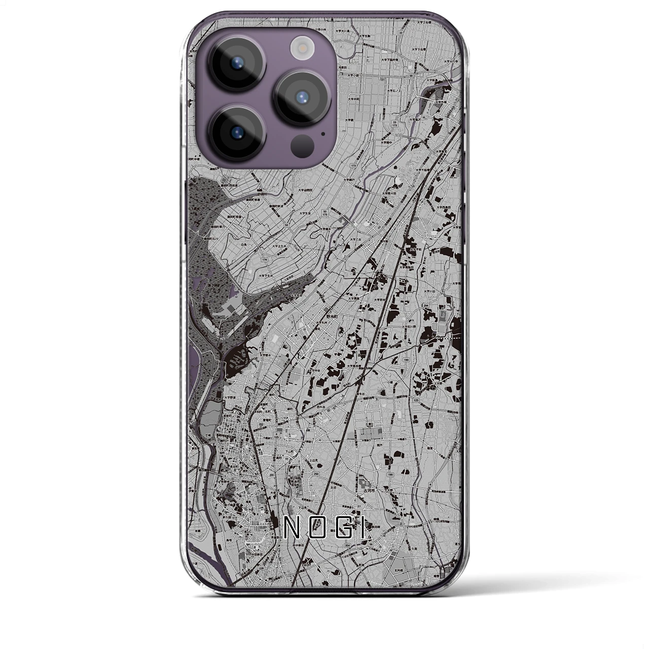 【野木(栃木県)】地図柄iPhoneケース(クリアタイプ)モノトーン・iPhone 14 Pro Max 用