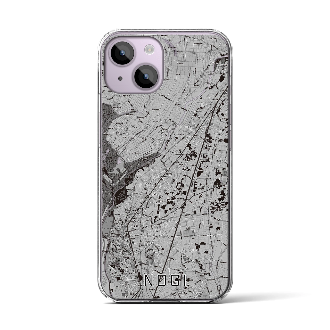 【野木(栃木県)】地図柄iPhoneケース(クリアタイプ)モノトーン・iPhone 14 用