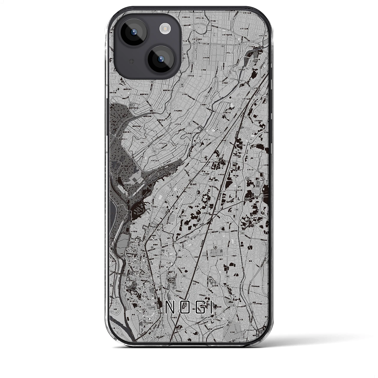 【野木(栃木県)】地図柄iPhoneケース(クリアタイプ)モノトーン・iPhone 14 Plus 用