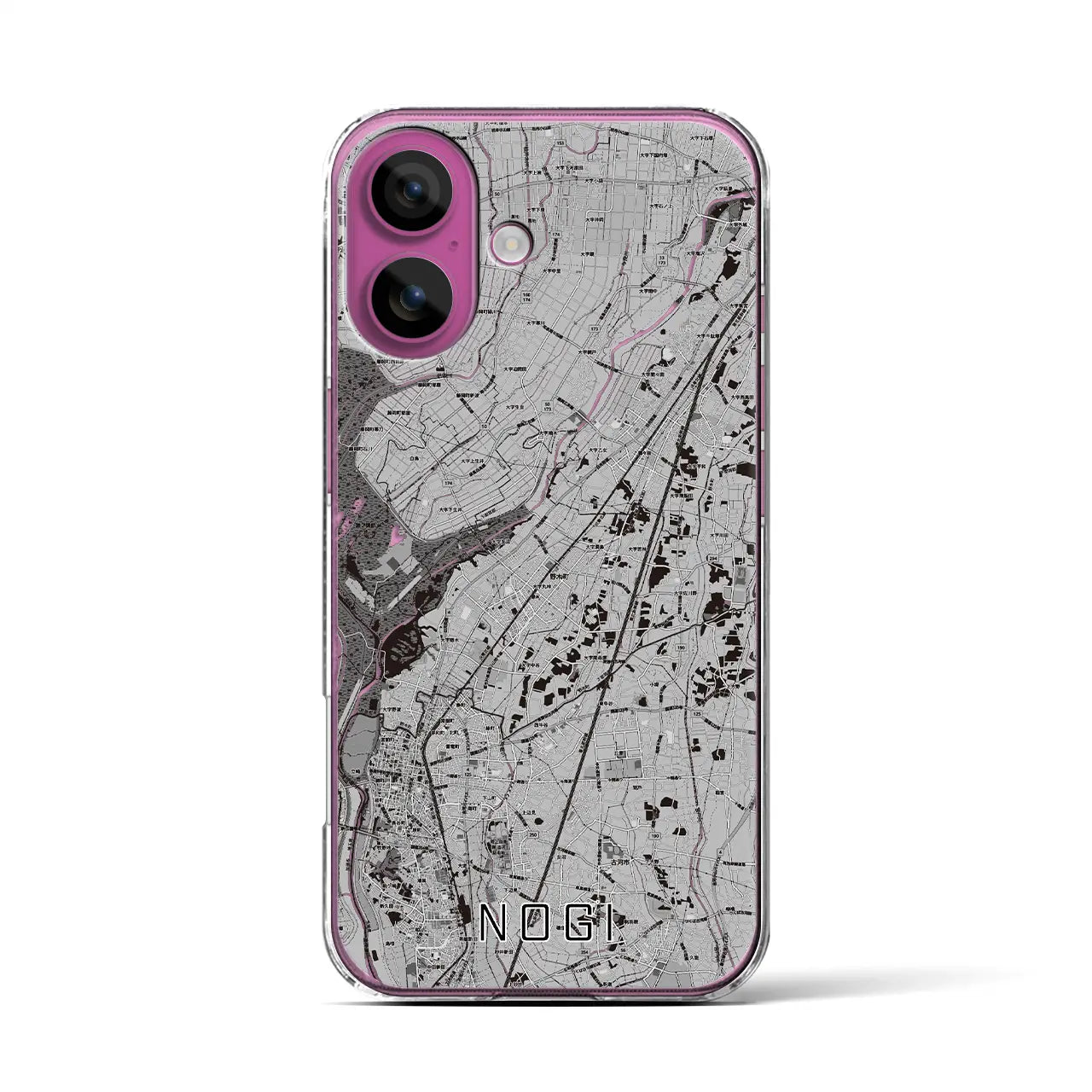 【野木(栃木県)】地図柄iPhoneケース(クリアタイプ)モノトーン・iPhone 16 Pro 用