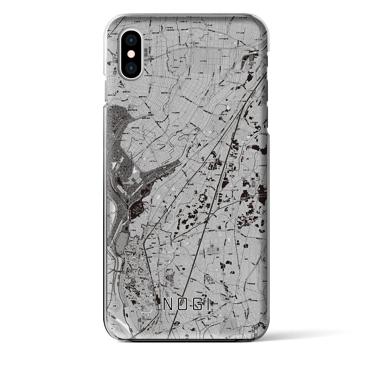 【野木(栃木県)】地図柄iPhoneケース(クリアタイプ)モノトーン・iPhone XS Max 用