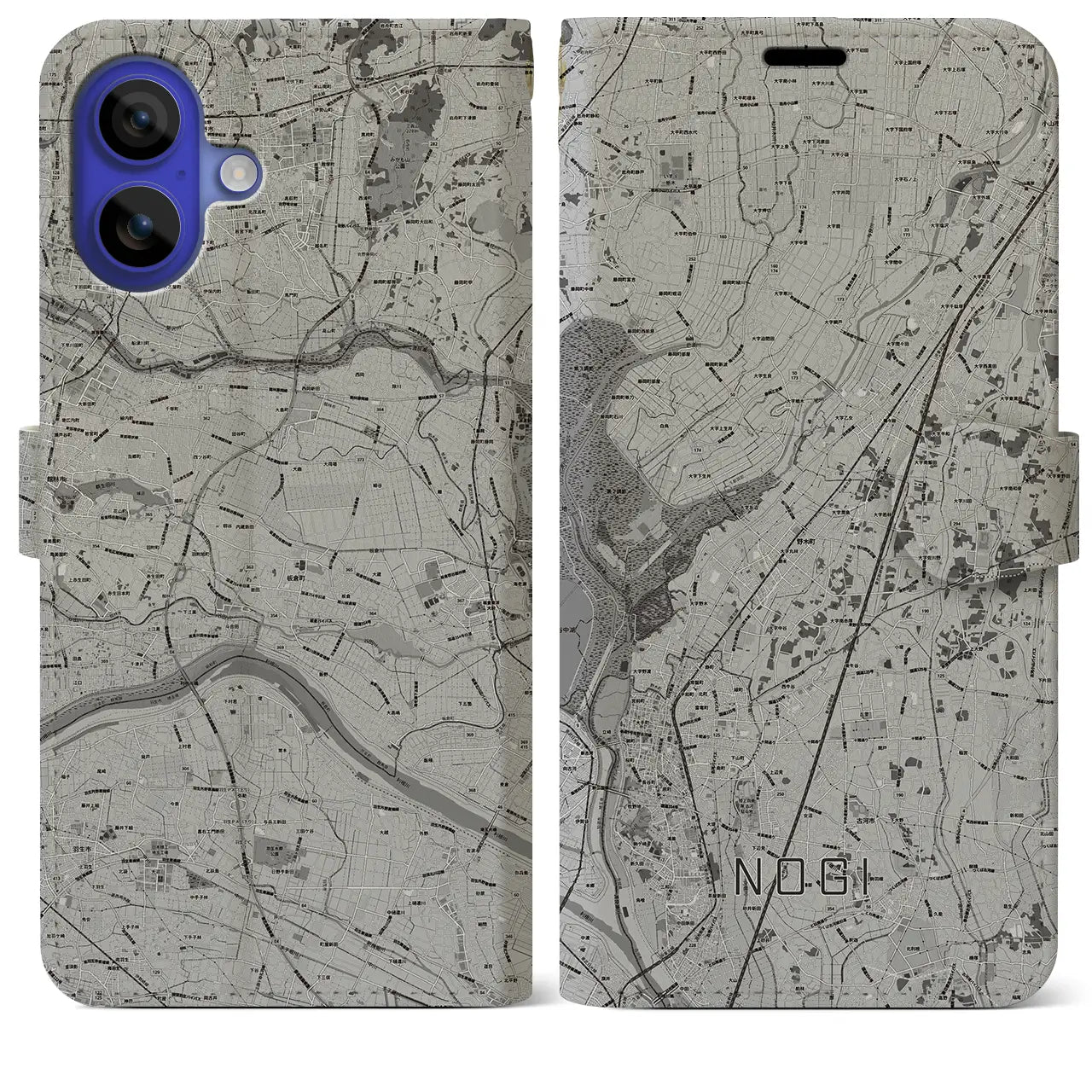 【野木(栃木県)】地図柄iPhoneケース(手帳タイプ)モノトーン・iPhone 16 Pro Max 用