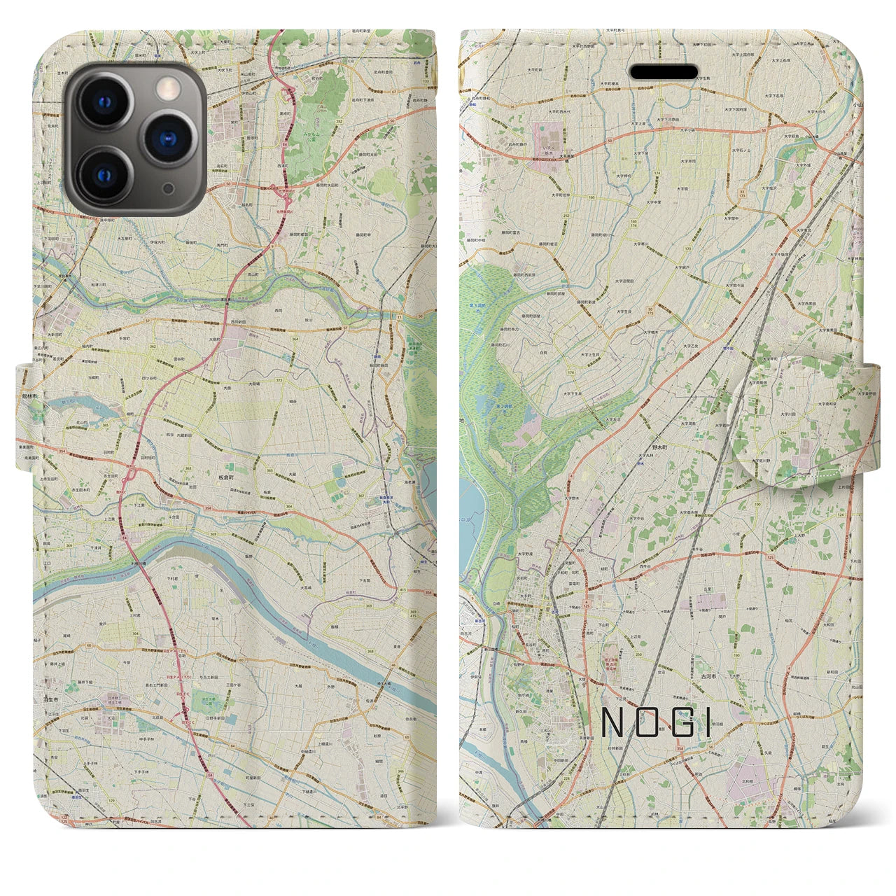 【野木(栃木県)】地図柄iPhoneケース(手帳タイプ)ナチュラル・iPhone 11 Pro Max 用