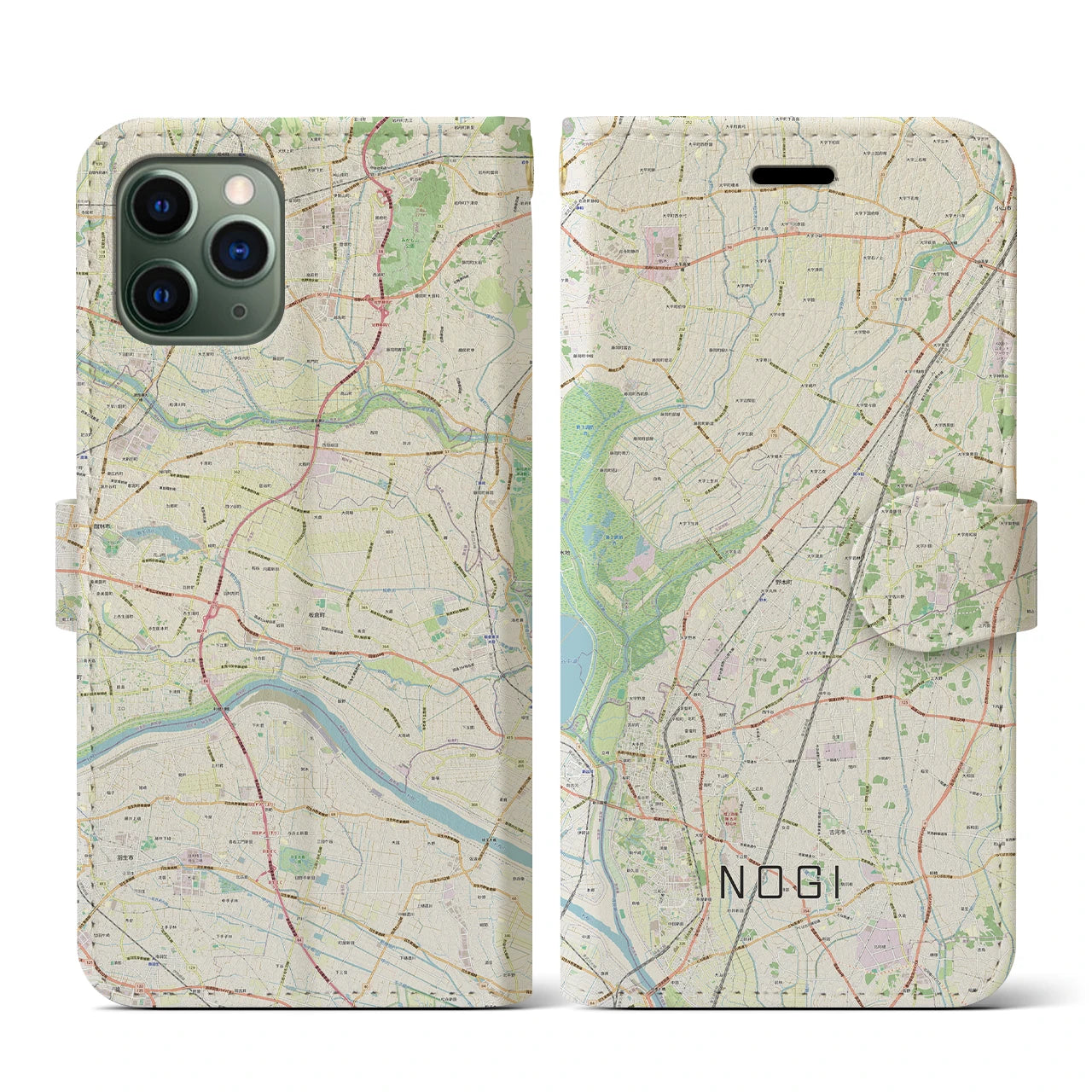 【野木(栃木県)】地図柄iPhoneケース(手帳タイプ)ナチュラル・iPhone 11 Pro 用