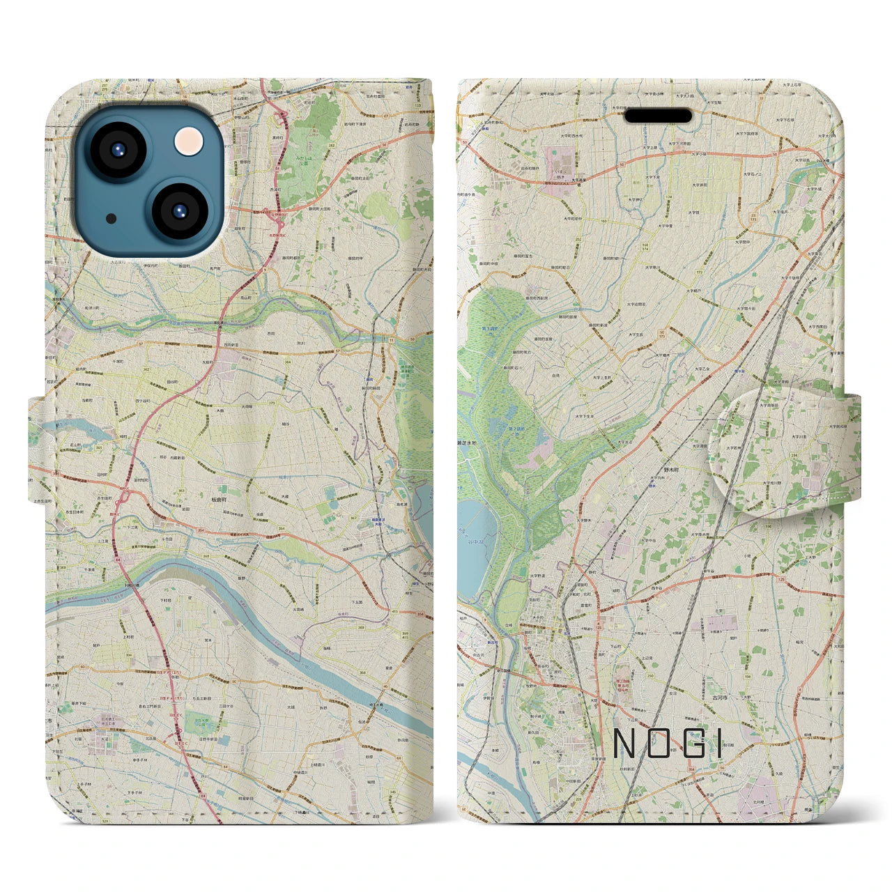 【野木(栃木県)】地図柄iPhoneケース(手帳タイプ)ナチュラル・iPhone 13 用
