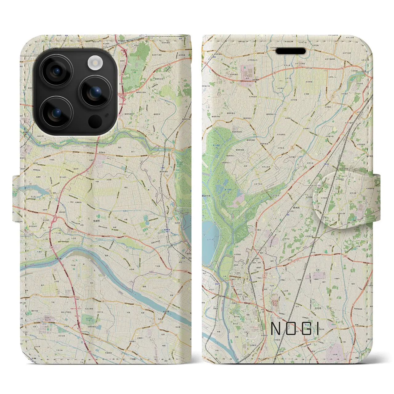 【野木(栃木県)】地図柄iPhoneケース(手帳タイプ)ナチュラル・iPhone 16 用