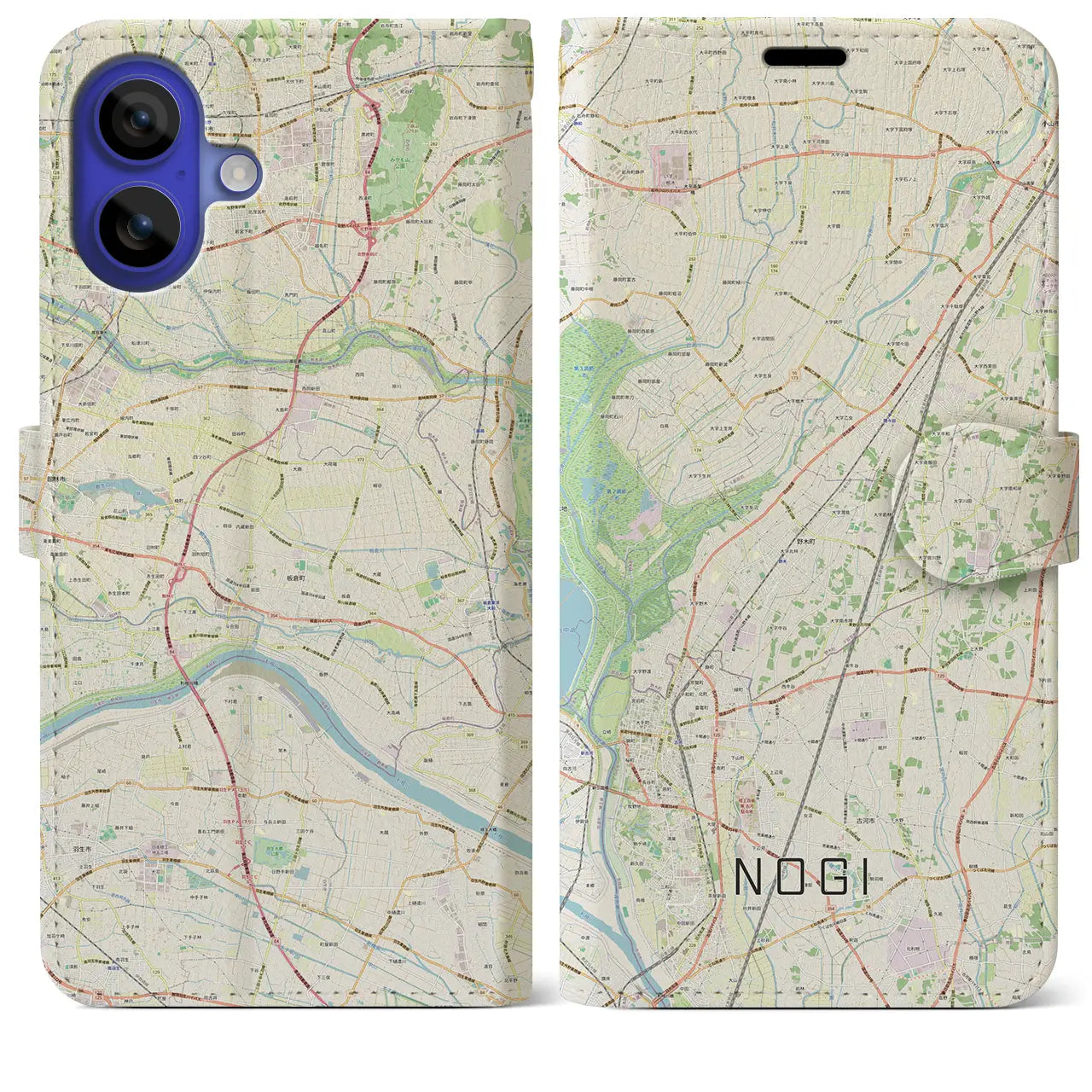 【野木(栃木県)】地図柄iPhoneケース(手帳タイプ)ナチュラル・iPhone 16 Pro Max 用