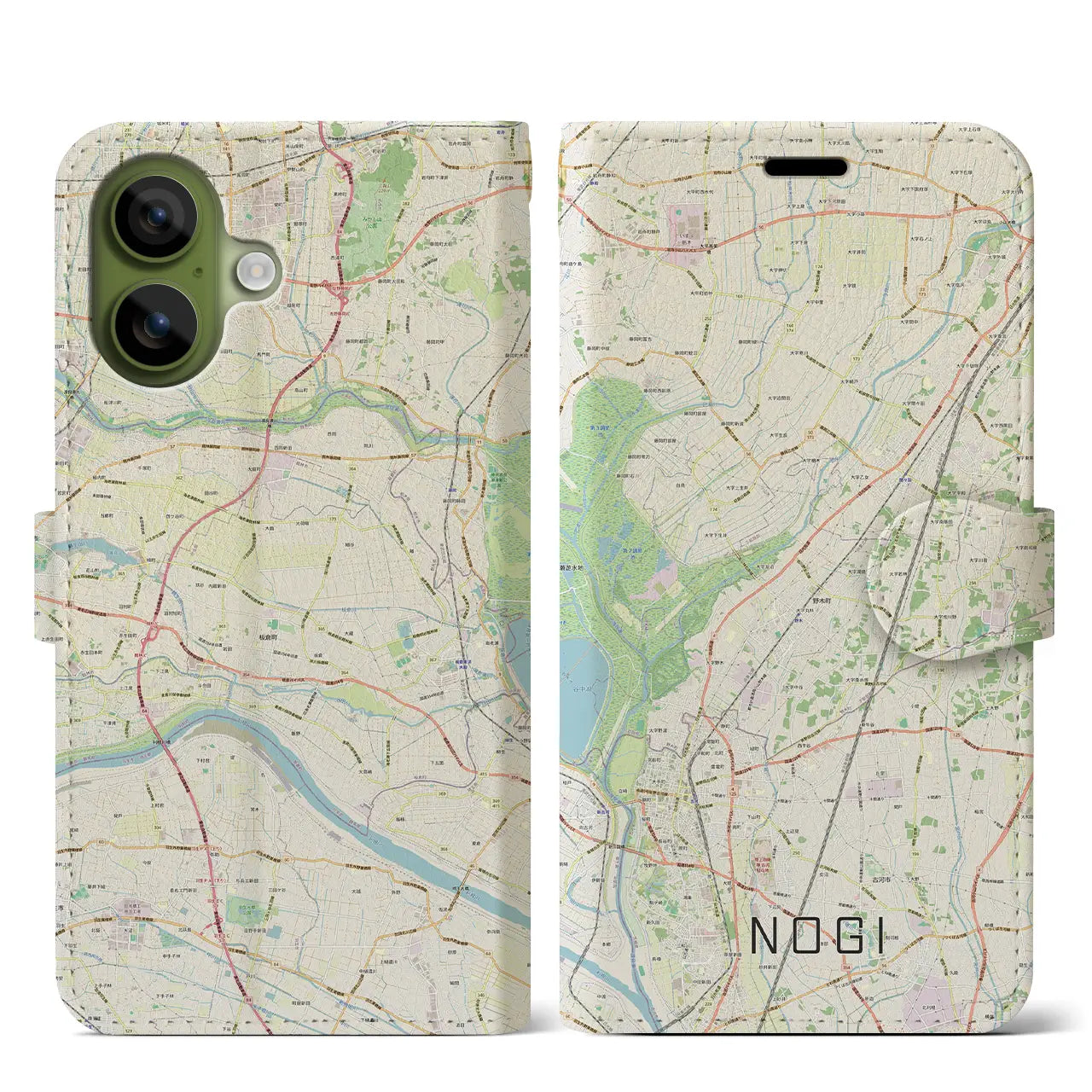 【野木(栃木県)】地図柄iPhoneケース(手帳タイプ)ナチュラル・iPhone 17 Pro Max 用