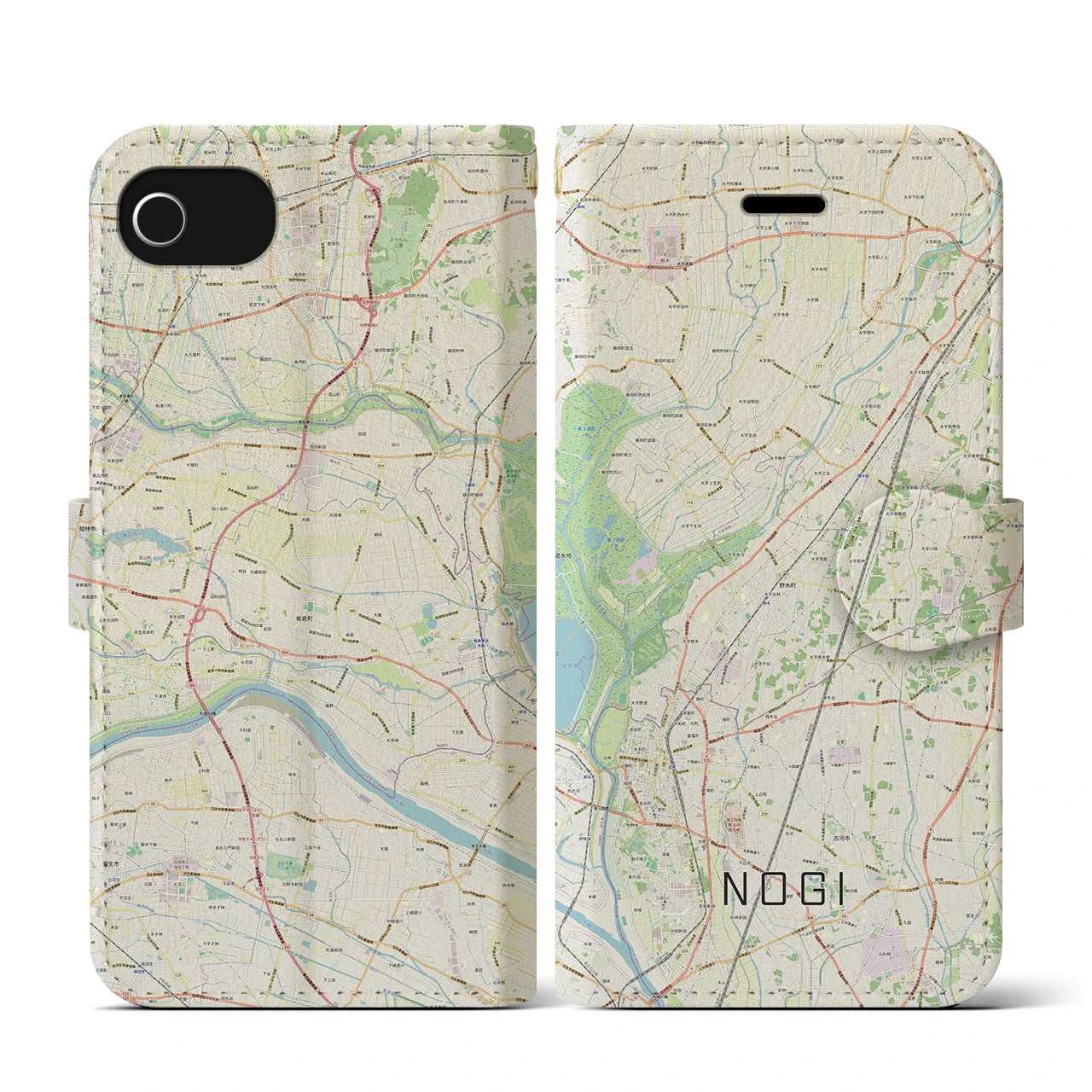 【野木(栃木県)】地図柄iPhoneケース(手帳タイプ)ナチュラル・iPhone SE(第3 / 第2世代) / 8 / 7 / 6s / 6 用