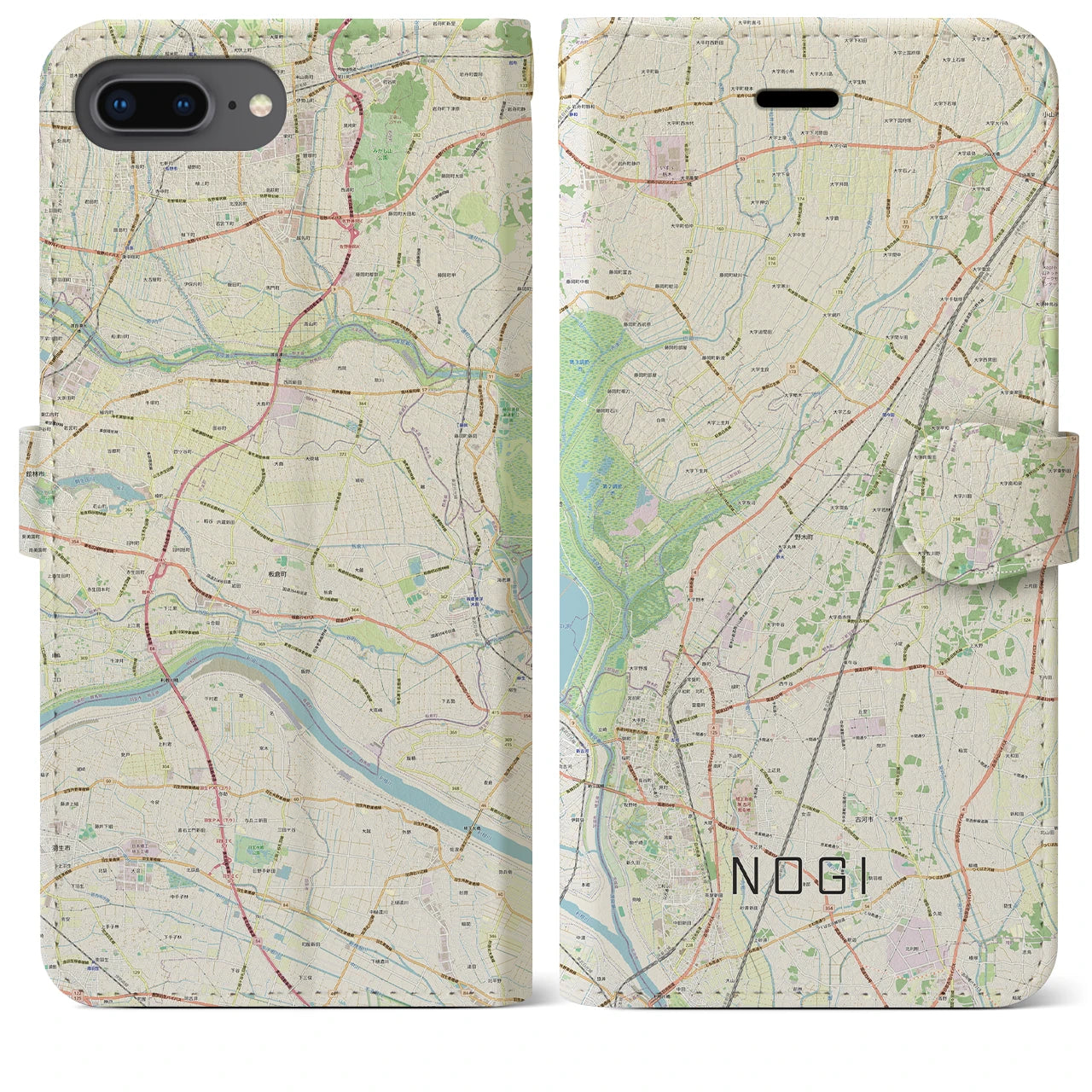【野木(栃木県)】地図柄iPhoneケース(手帳タイプ)ナチュラル・iPhone 8Plus /7Plus / 6sPlus / 6Plus 用
