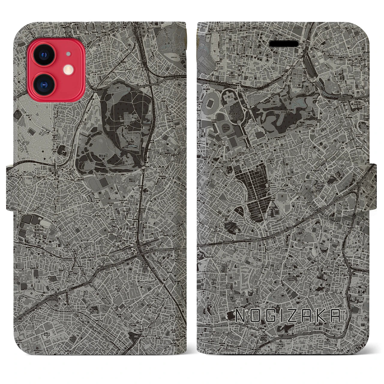 【乃木坂(東京都)】地図柄iPhoneケース(手帳タイプ)モノトーン・iPhone 11 用