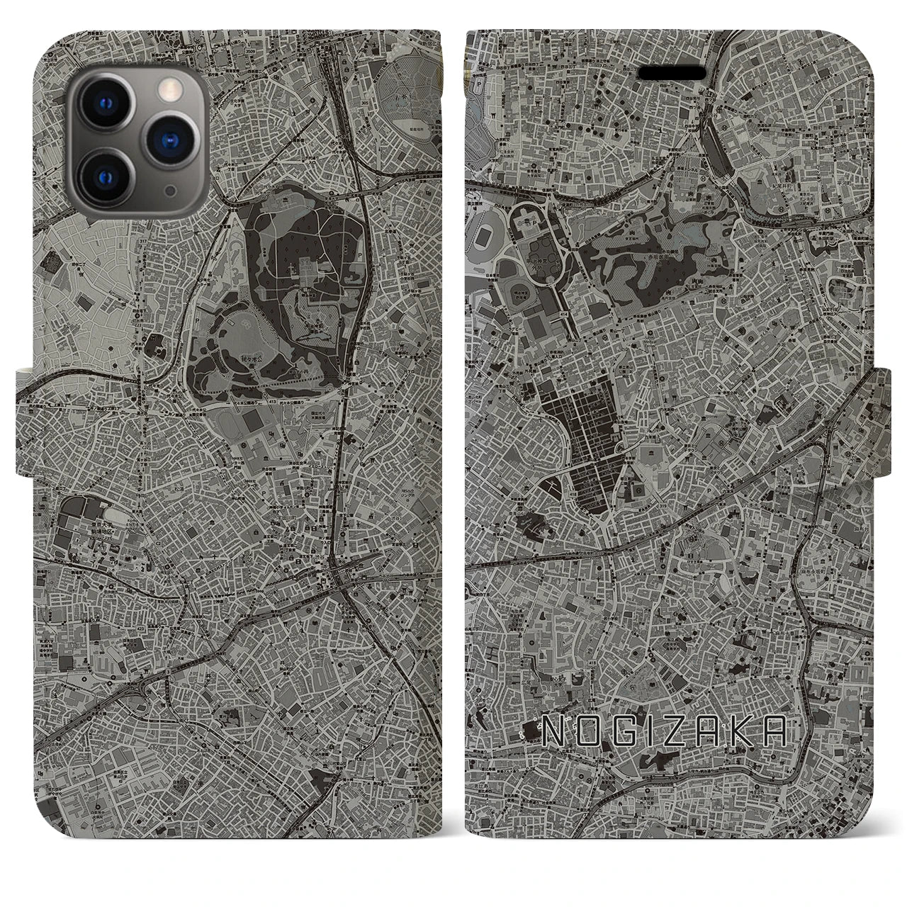 【乃木坂(東京都)】地図柄iPhoneケース(手帳タイプ)モノトーン・iPhone 11 Pro Max 用