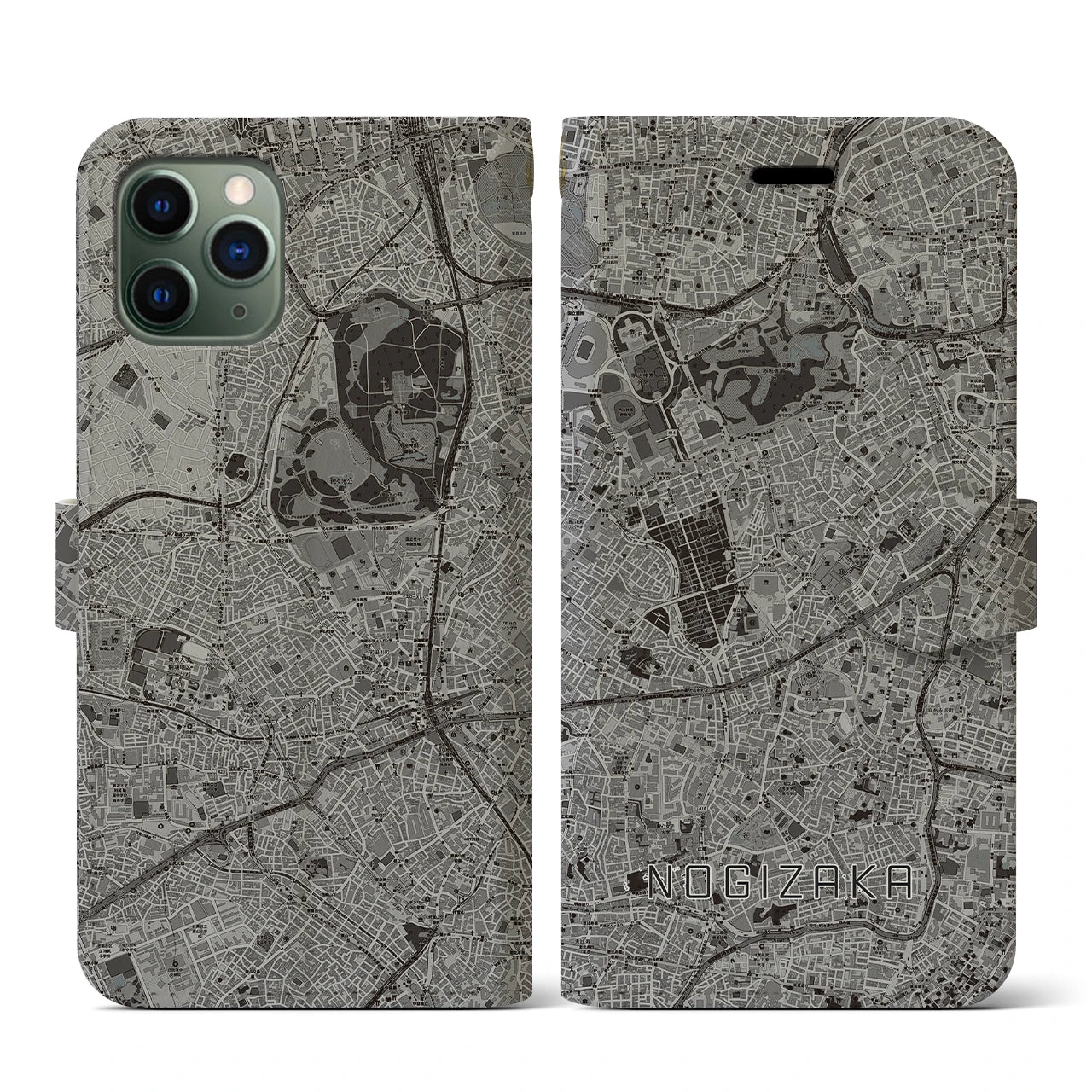 【乃木坂(東京都)】地図柄iPhoneケース(手帳タイプ)モノトーン・iPhone 11 Pro 用