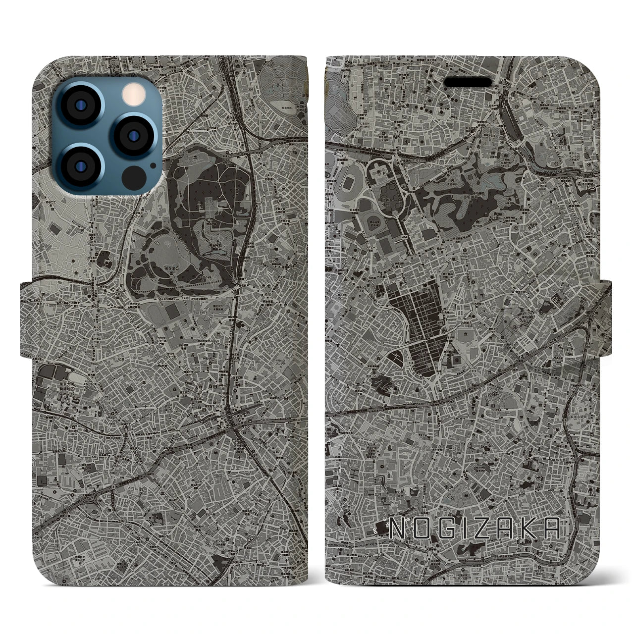 【乃木坂(東京都)】地図柄iPhoneケース(手帳タイプ)モノトーン・iPhone 12 / 12 Pro 用