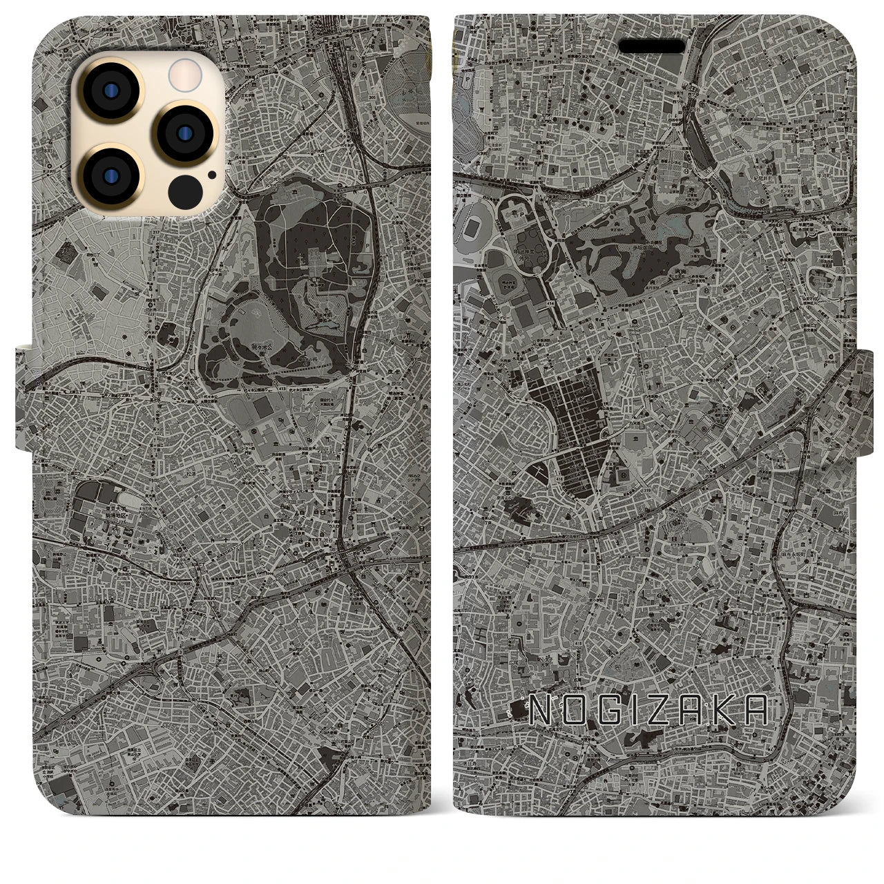 【乃木坂(東京都)】地図柄iPhoneケース(手帳タイプ)モノトーン・iPhone 12 Pro Max 用