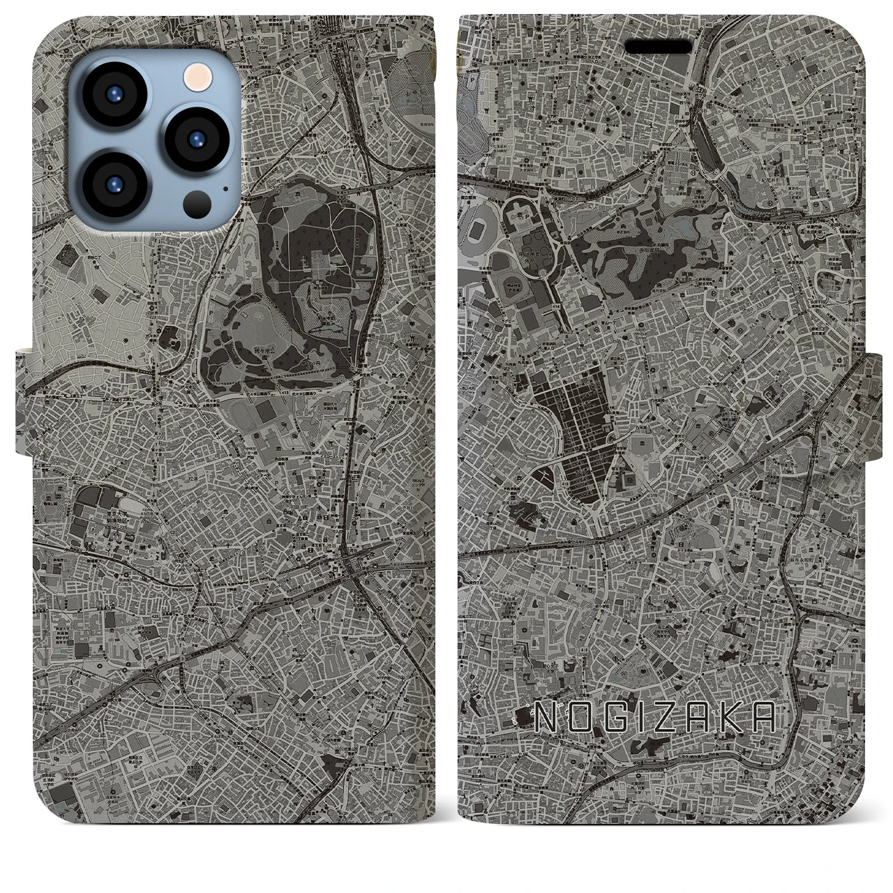 【乃木坂(東京都)】地図柄iPhoneケース(手帳タイプ)モノトーン・iPhone 13 Pro Max 用