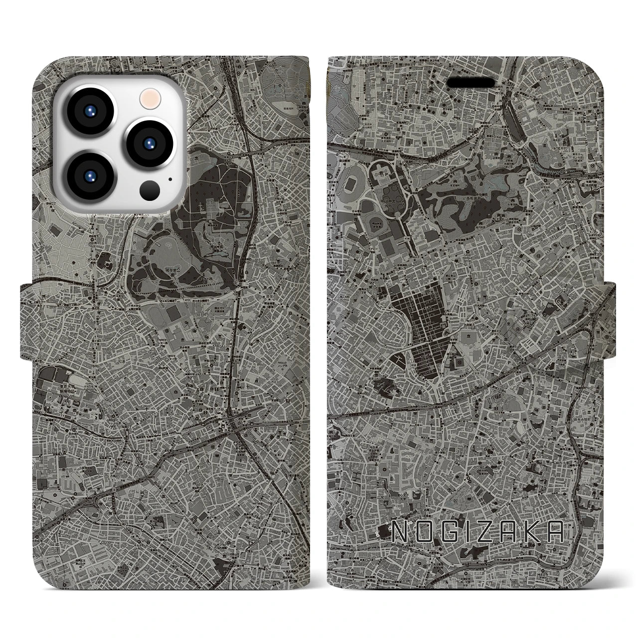 【乃木坂(東京都)】地図柄iPhoneケース(手帳タイプ)モノトーン・iPhone 13 Pro 用