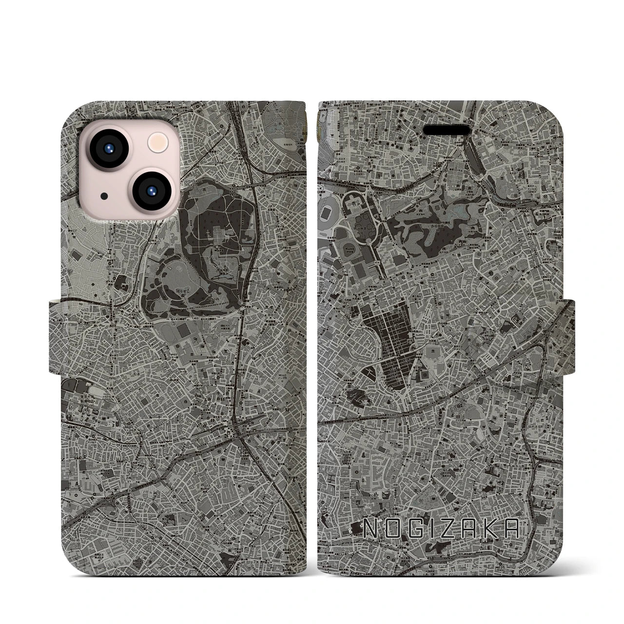 【乃木坂(東京都)】地図柄iPhoneケース(手帳タイプ)モノトーン・iPhone 13 mini 用
