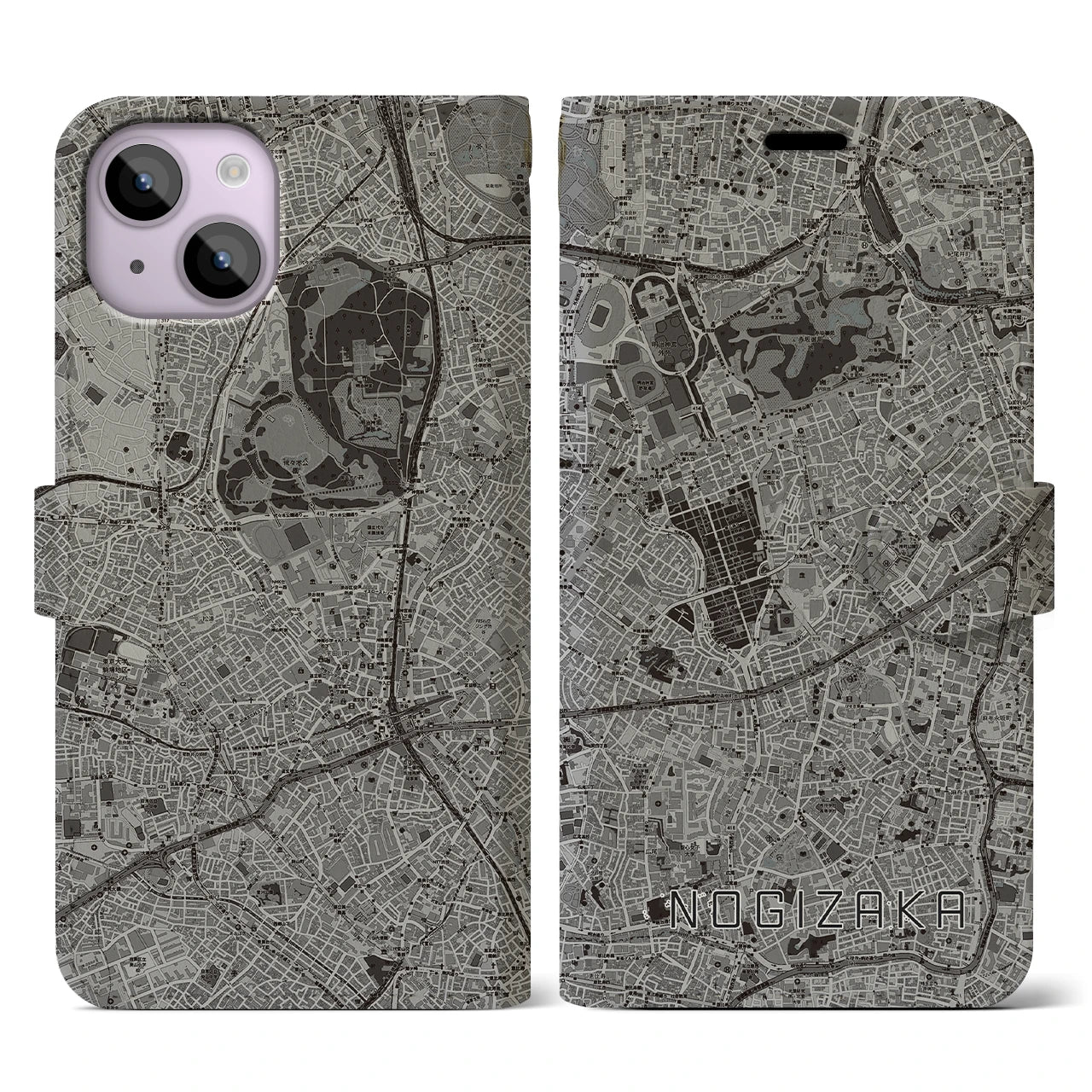 【乃木坂(東京都)】地図柄iPhoneケース(手帳タイプ)モノトーン・iPhone 14 用