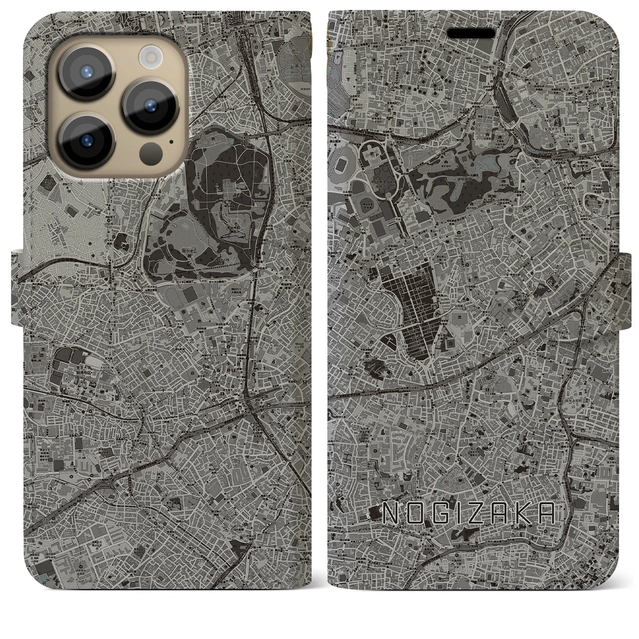 【乃木坂(東京都)】地図柄iPhoneケース(手帳タイプ)モノトーン・iPhone 14 Pro Max 用