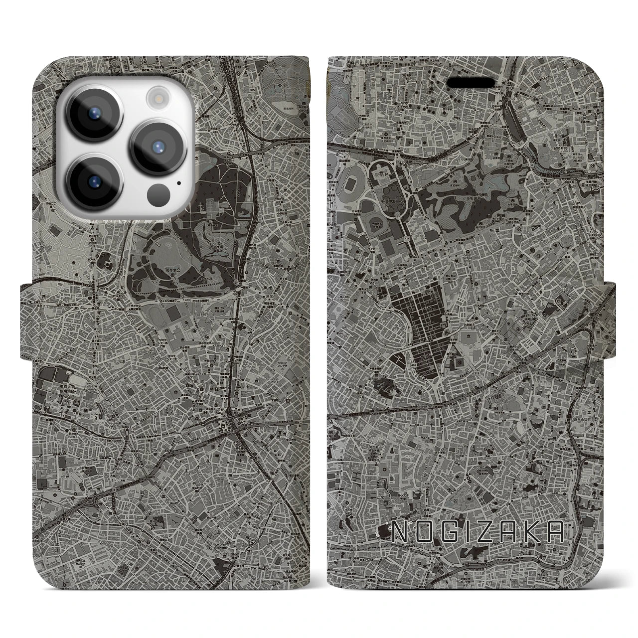 【乃木坂(東京都)】地図柄iPhoneケース(手帳タイプ)モノトーン・iPhone 14 Pro 用