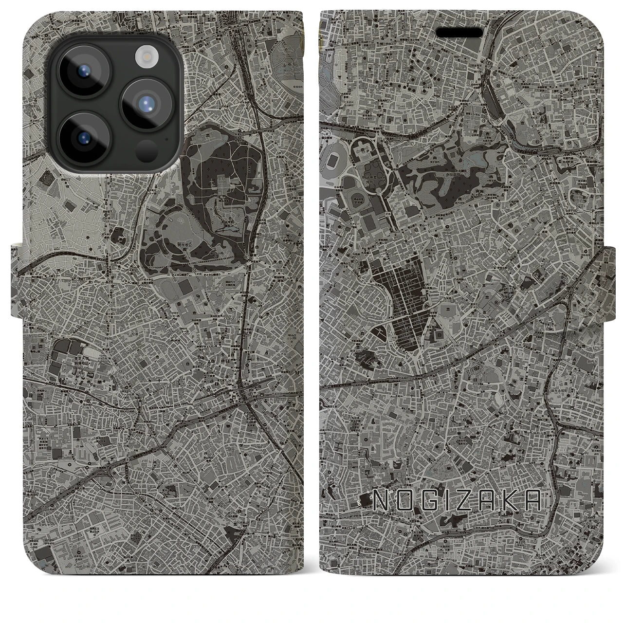 【乃木坂(東京都)】地図柄iPhoneケース(手帳タイプ)モノトーン・iPhone 15 Pro Max 用