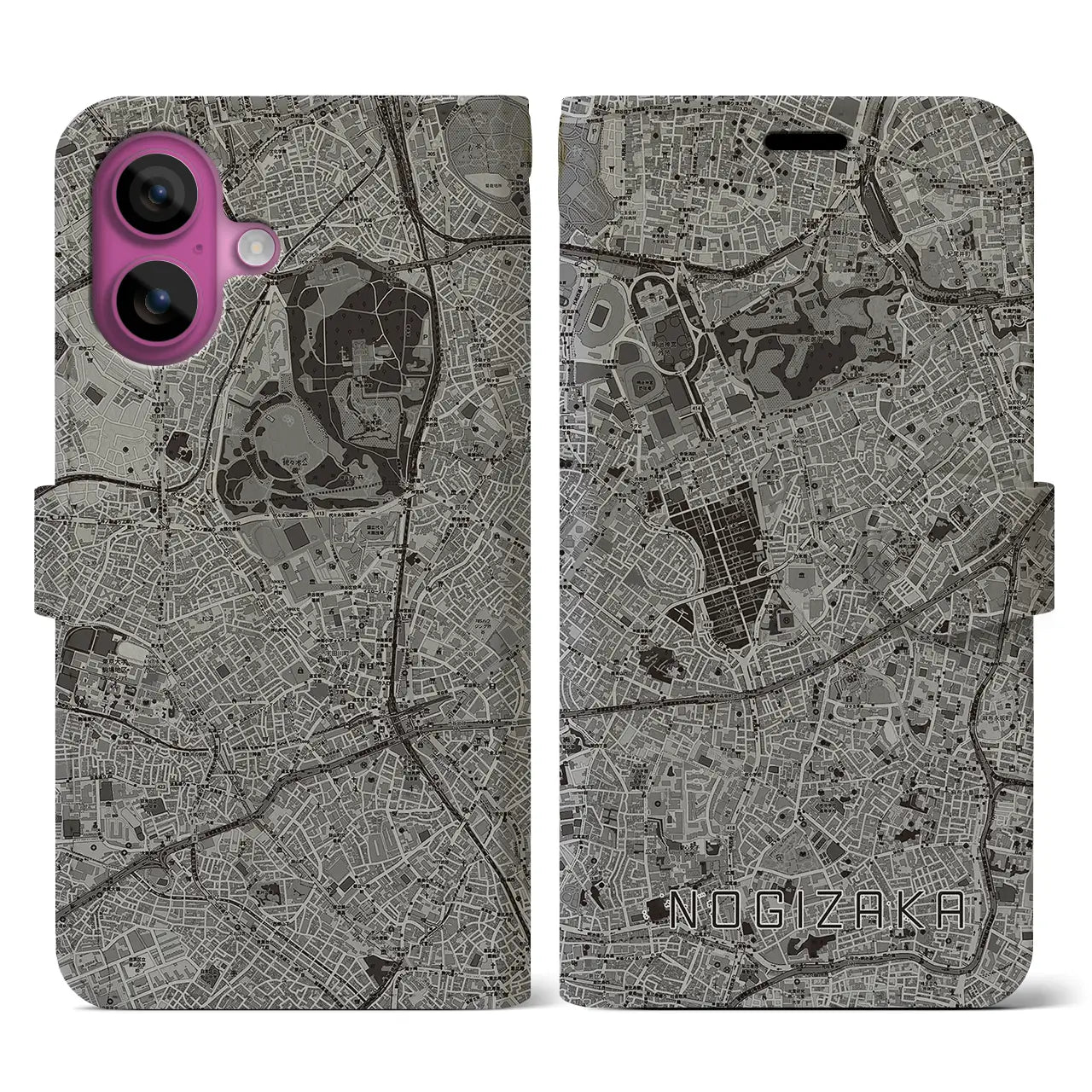 【乃木坂(東京都)】地図柄iPhoneケース(手帳タイプ)モノトーン・iPhone 16 Pro 用
