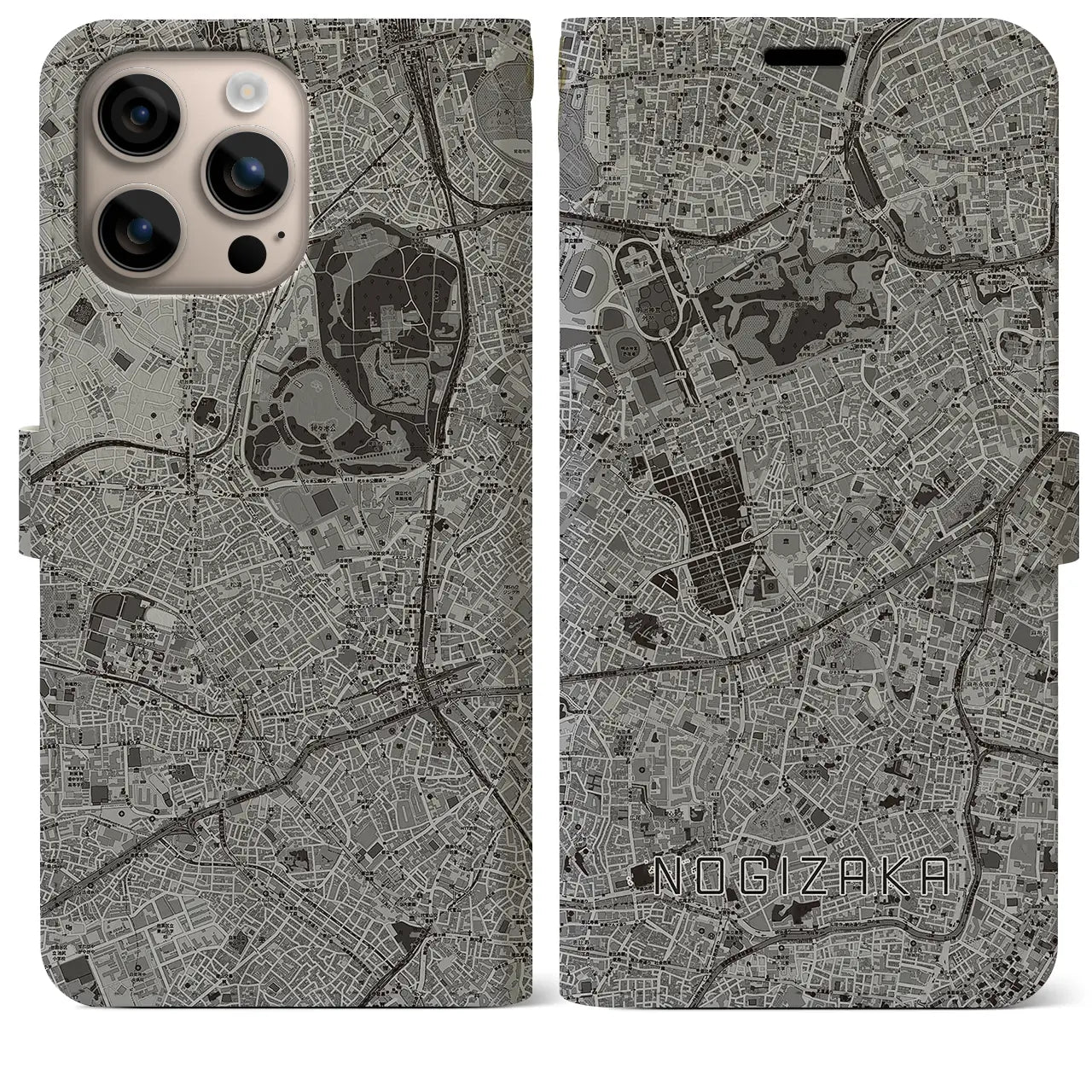 【乃木坂(東京都)】地図柄iPhoneケース(手帳タイプ)モノトーン・iPhone 16 Plus 用