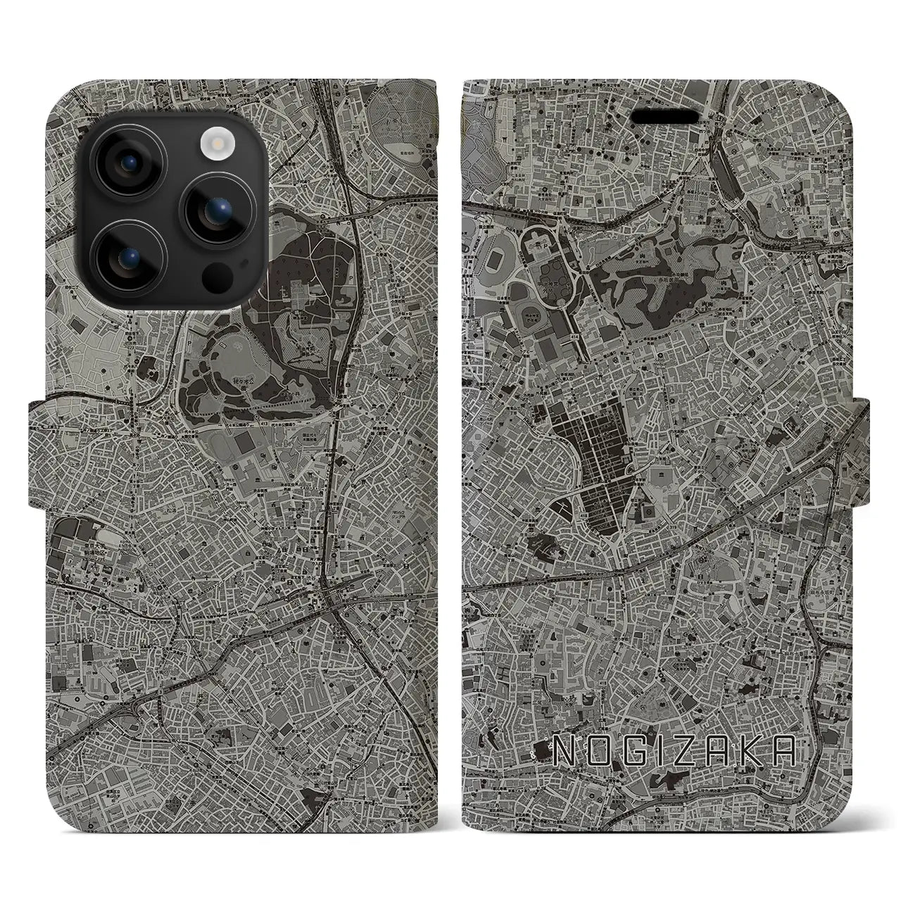 【乃木坂(東京都)】地図柄iPhoneケース(手帳タイプ)モノトーン・iPhone 16 用