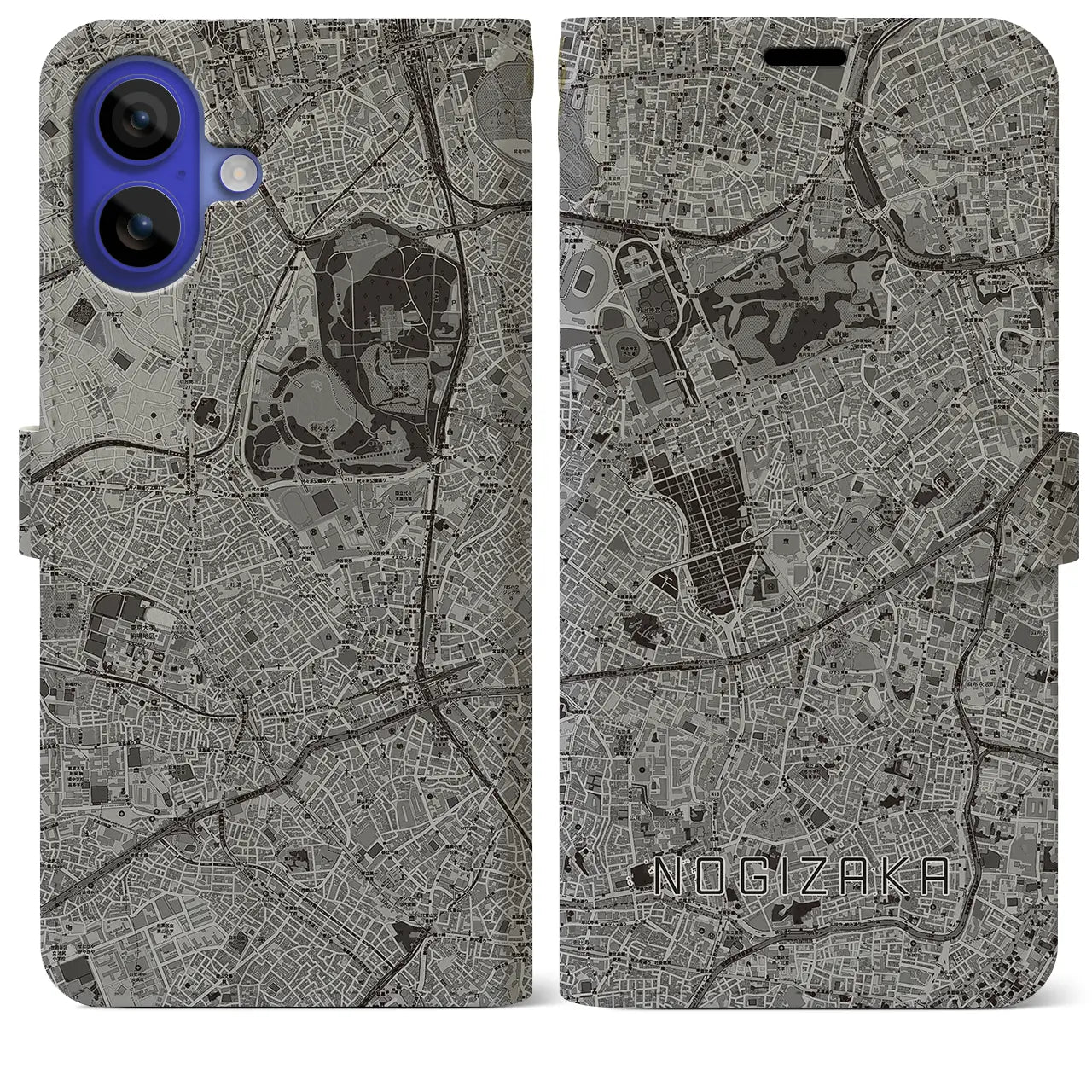 【乃木坂(東京都)】地図柄iPhoneケース(手帳タイプ)モノトーン・iPhone 16 Pro Max 用