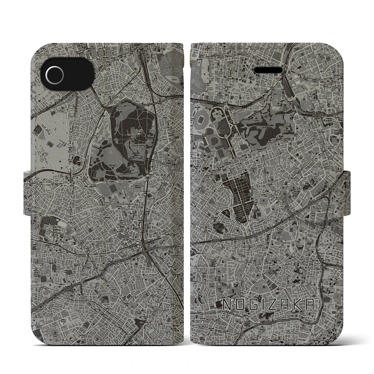 【乃木坂(東京都)】地図柄iPhoneケース(手帳タイプ)モノトーン・iPhone SE(第3 / 第2世代) / 8 / 7 / 6s / 6 用