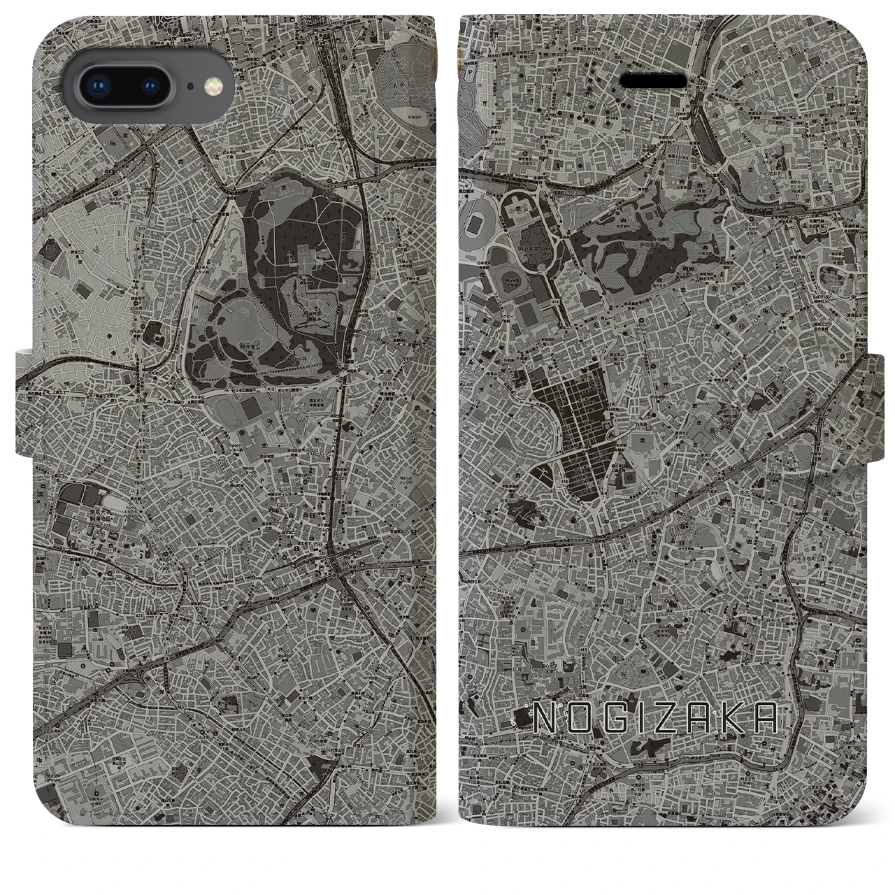 【乃木坂(東京都)】地図柄iPhoneケース(手帳タイプ)モノトーン・iPhone 8Plus /7Plus / 6sPlus / 6Plus 用