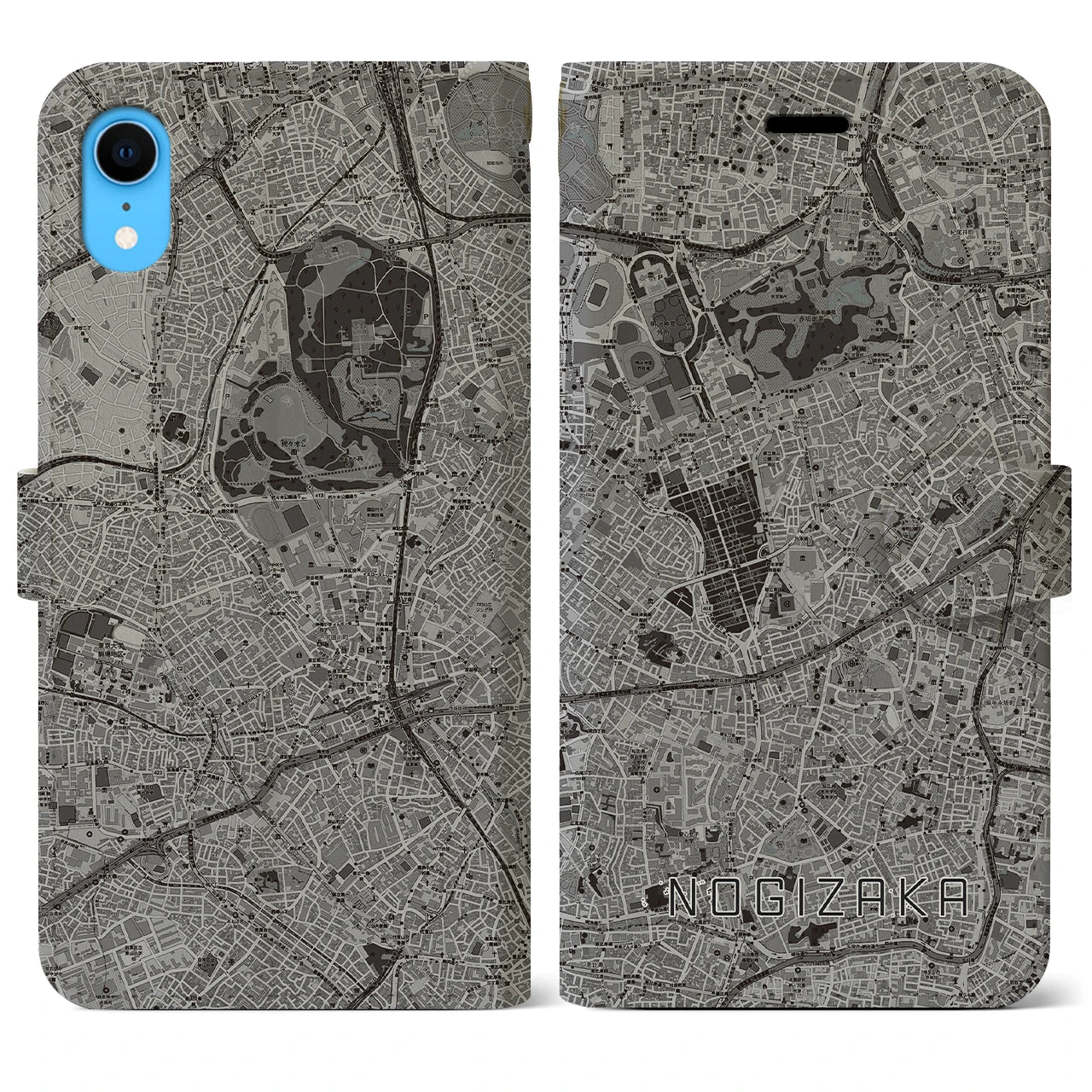 【乃木坂(東京都)】地図柄iPhoneケース(手帳タイプ)モノトーン・iPhone XR 用