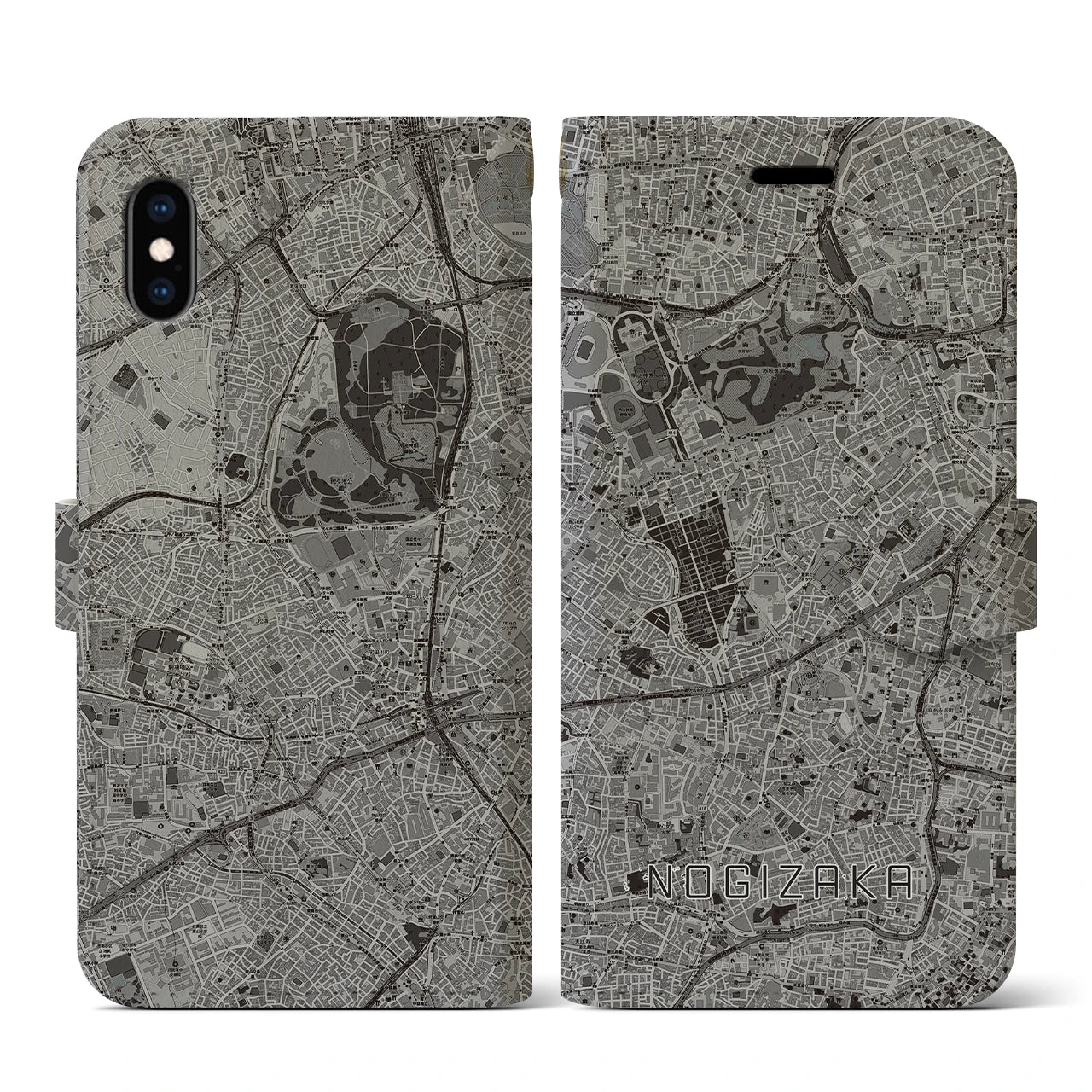 【乃木坂(東京都)】地図柄iPhoneケース(手帳タイプ)モノトーン・iPhone XS / X 用