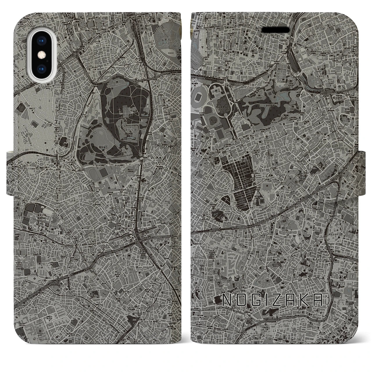 【乃木坂(東京都)】地図柄iPhoneケース(手帳タイプ)モノトーン・iPhone XS Max 用