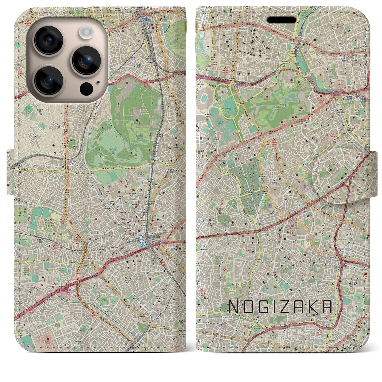 【乃木坂(東京都)】地図柄iPhoneケース(手帳タイプ)ナチュラル・iPhone 16 Plus 用