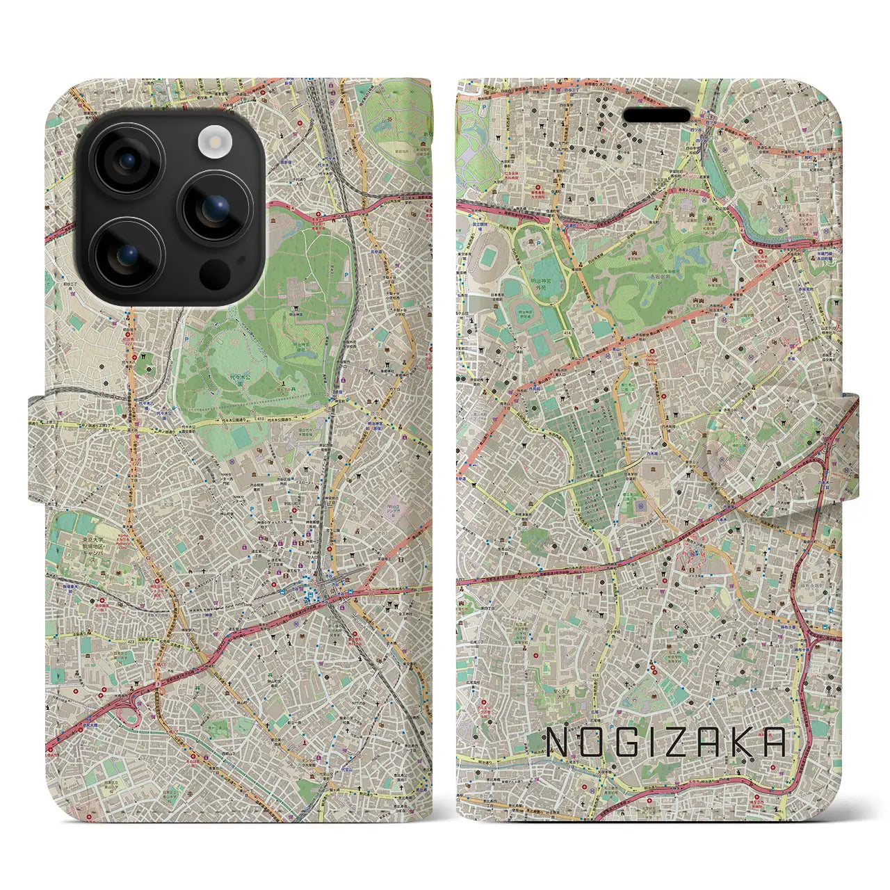 【乃木坂(東京都)】地図柄iPhoneケース(手帳タイプ)ナチュラル・iPhone 16 用
