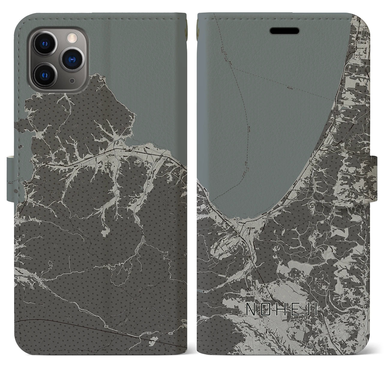 【野辺地(青森県)】地図柄iPhoneケース(手帳タイプ)モノトーン・iPhone 11 Pro Max 用
