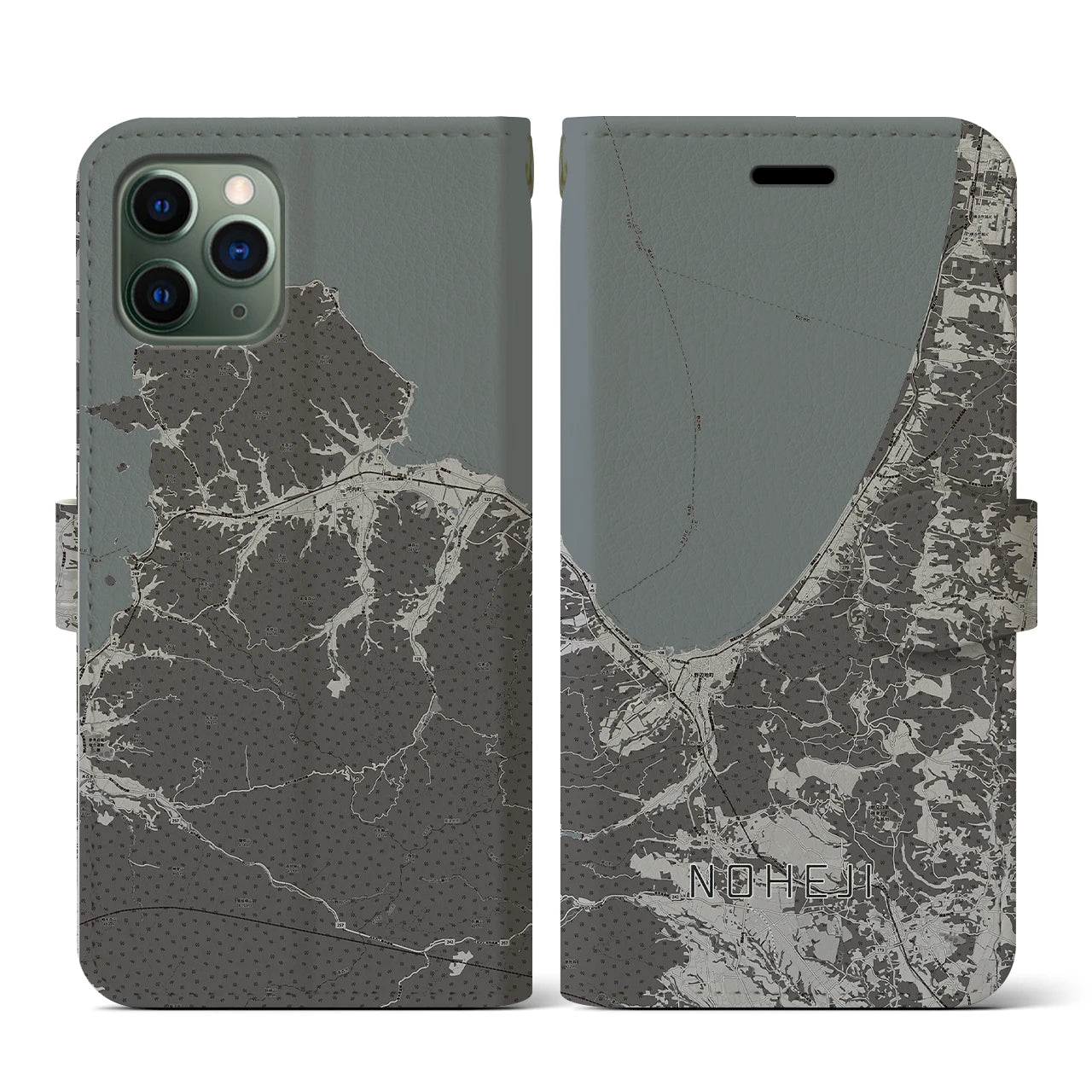【野辺地(青森県)】地図柄iPhoneケース(手帳タイプ)モノトーン・iPhone 11 Pro 用