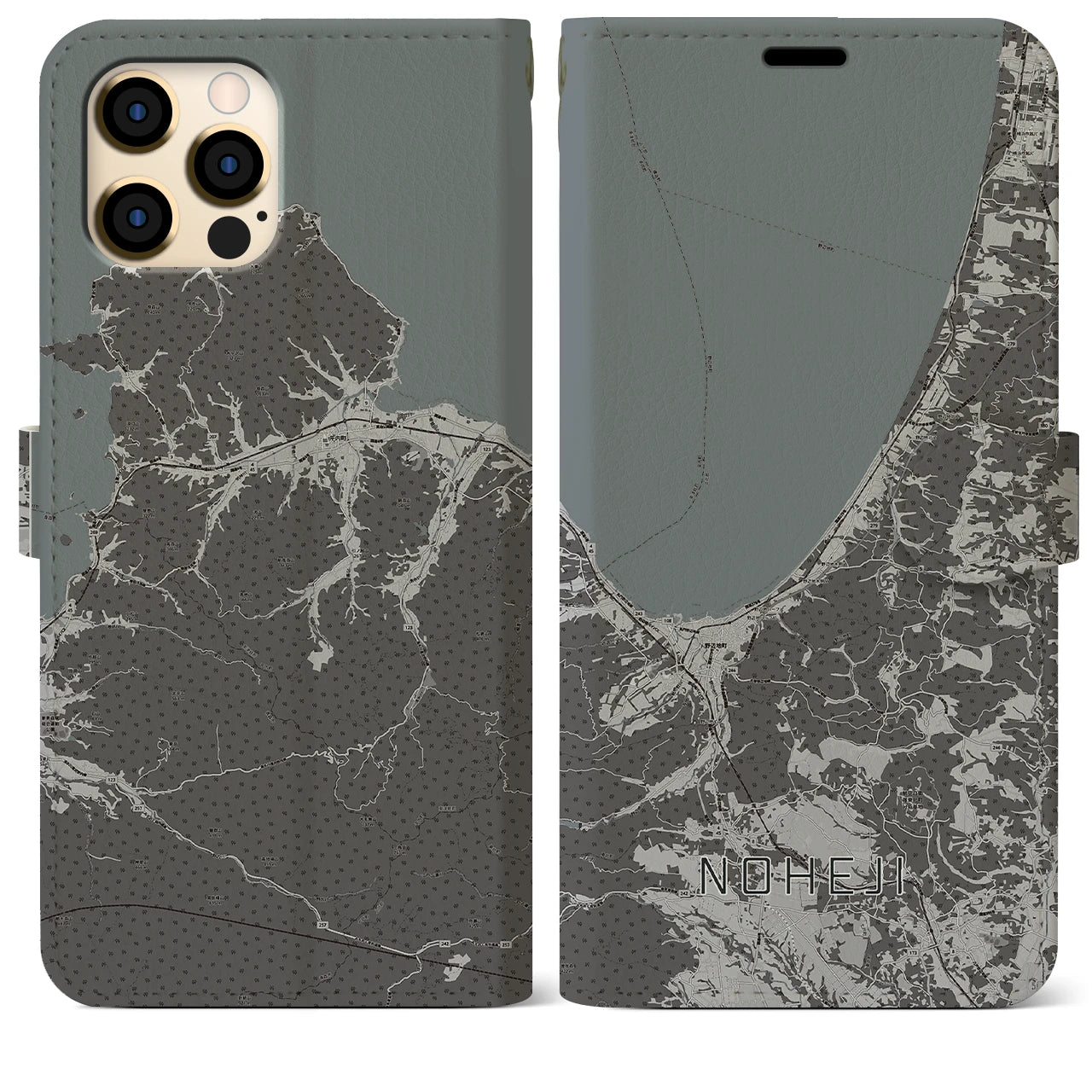【野辺地(青森県)】地図柄iPhoneケース(手帳タイプ)モノトーン・iPhone 12 Pro Max 用