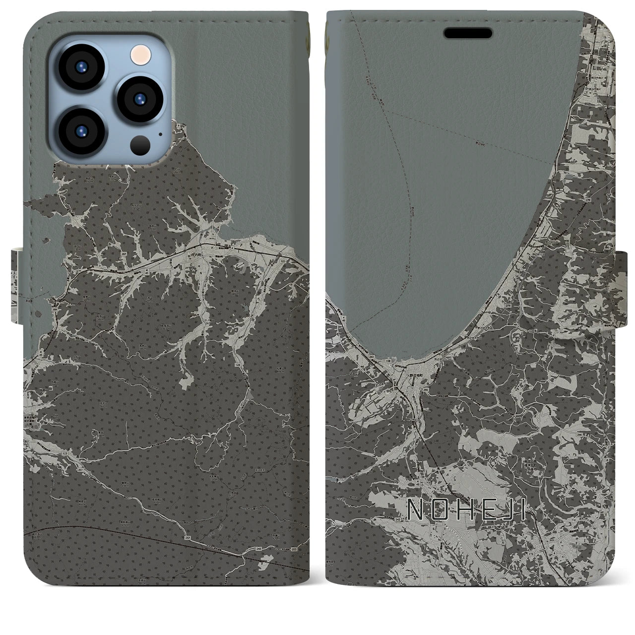 【野辺地(青森県)】地図柄iPhoneケース(手帳タイプ)モノトーン・iPhone 13 Pro Max 用