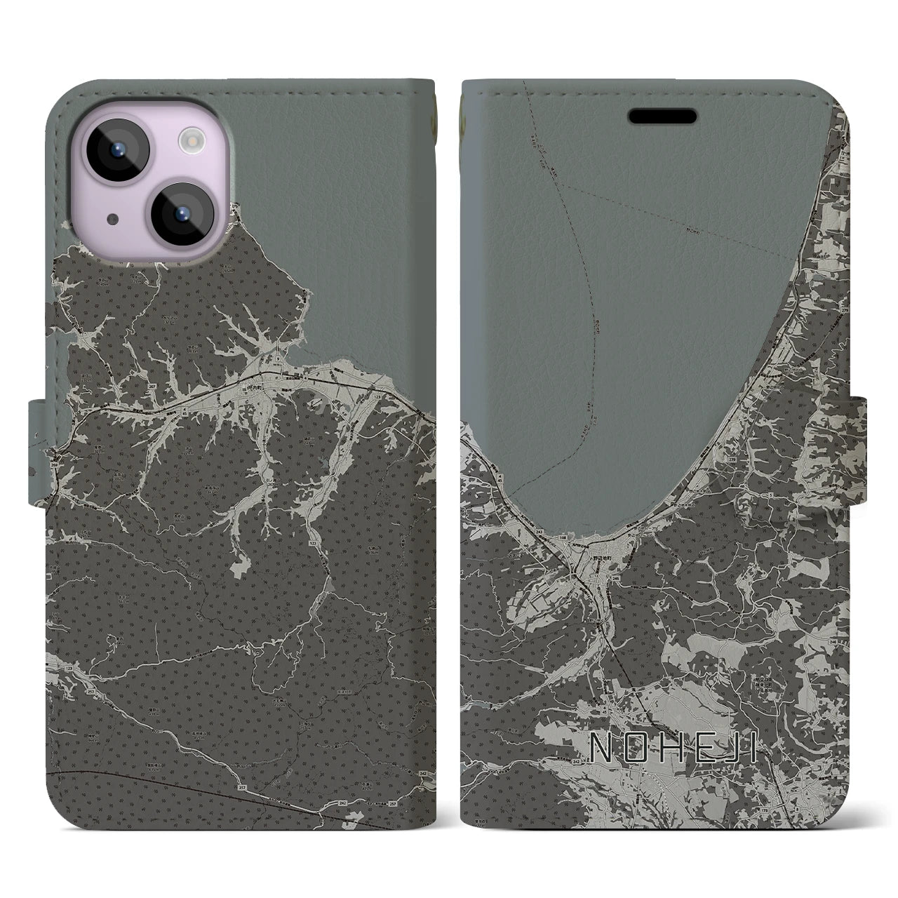 【野辺地(青森県)】地図柄iPhoneケース(手帳タイプ)モノトーン・iPhone 14 用