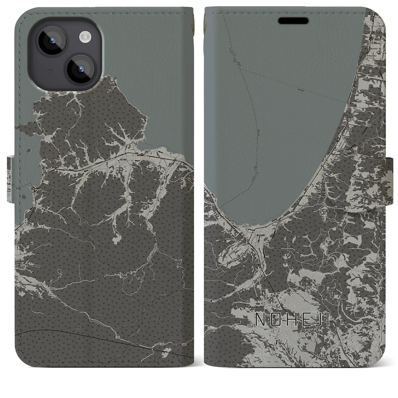 【野辺地(青森県)】地図柄iPhoneケース(手帳タイプ)モノトーン・iPhone 14 Plus 用